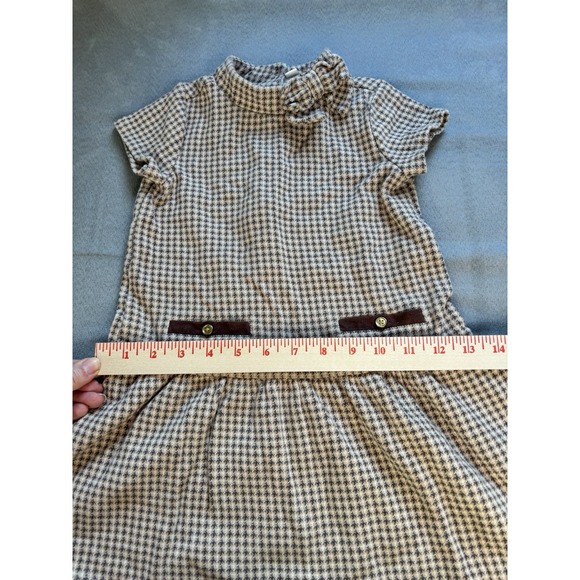 Janie And Jack Sz 5 Houndstooth Dress Bow Cotton Drop Waist Old Money Preppy - Picture 6 of 16